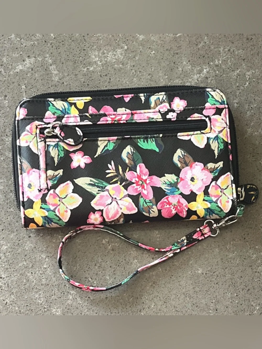 Floral Wristlet Clutch - Pink Floral on Black